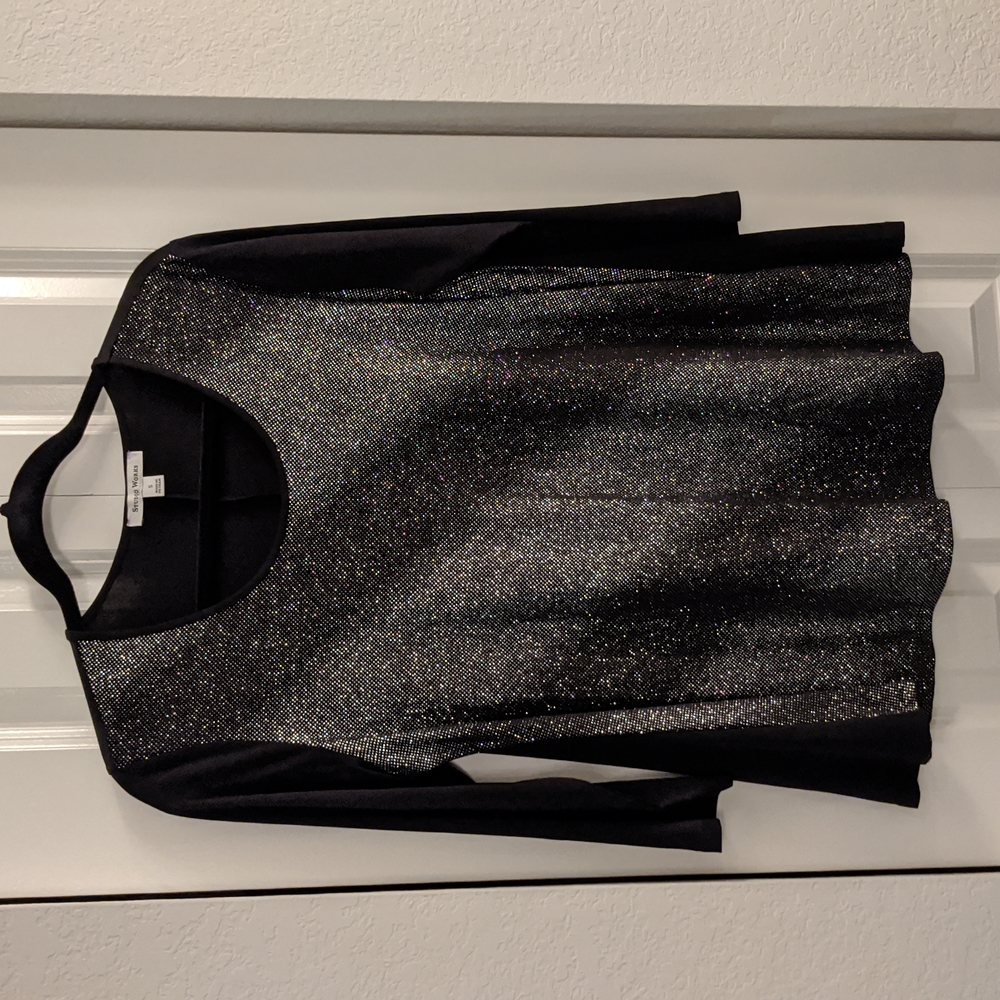 Studio Works blouse, size small, silver and black